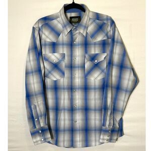 Rodeo Clothing Men's Blue Plaid White Pearl Snap Long Sleeve Shirt Size L Cowboy